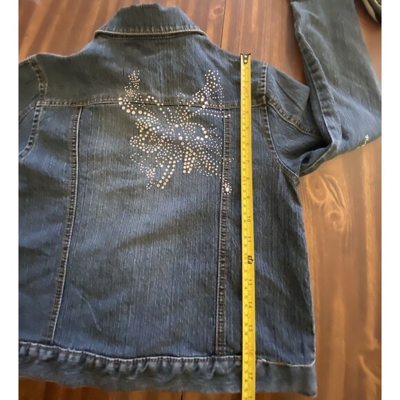 Y2K Vintage Arizona Women Sz Large Denim Jean Jeweled Jacket Snaps Preppy - Picture 11 of 16